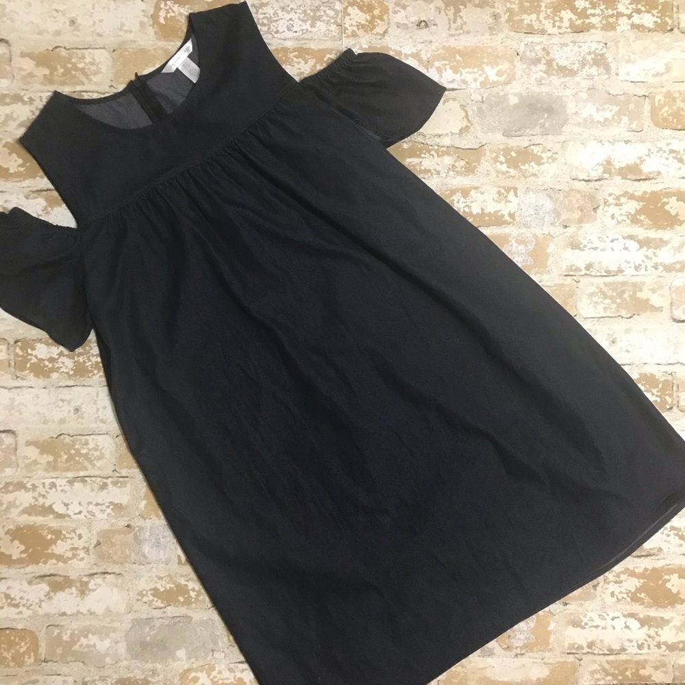 London Times Dark Denim Off the Shoulder Dress